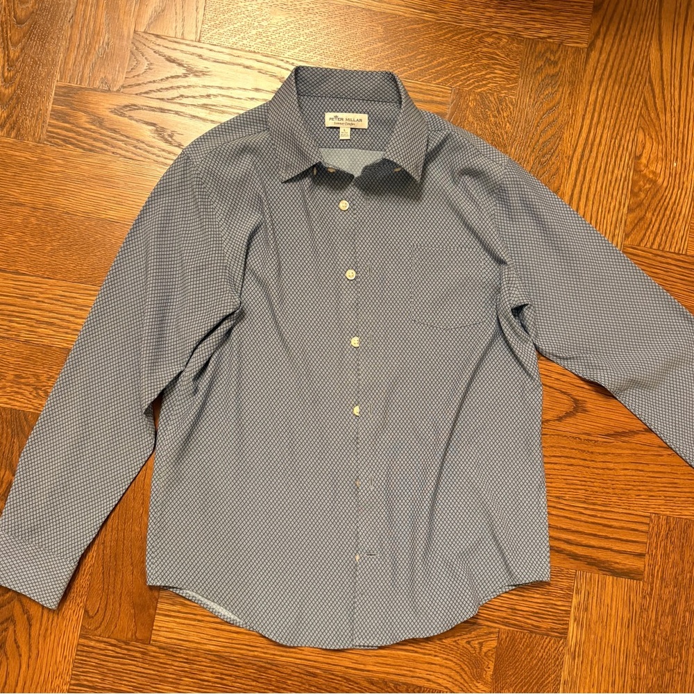 Peter Millar Navy Geometric Lightweight Button Down Shirt